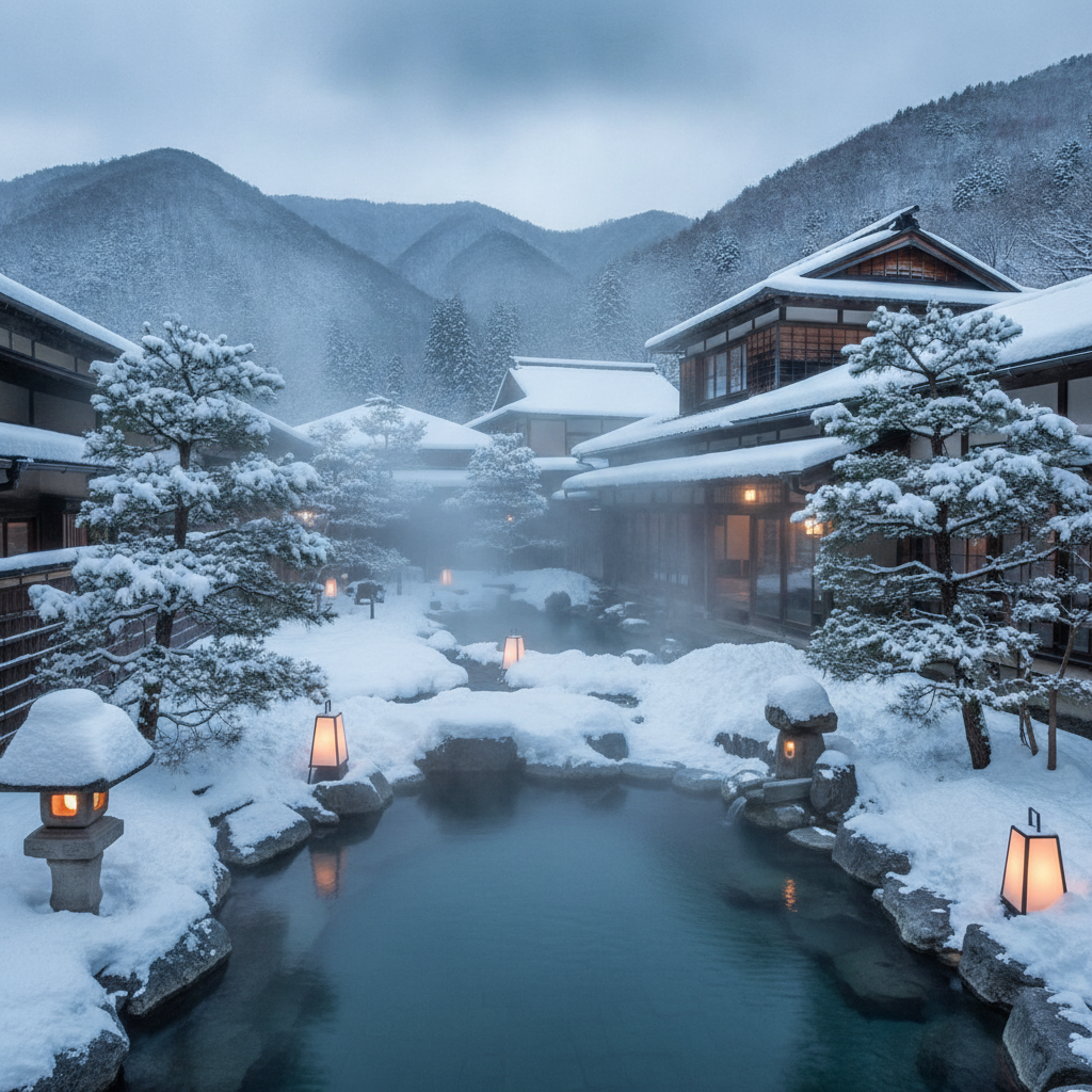 福島県で、冬でも雪見露天風呂が楽しめるおすすめの温泉地と旅館はどこですか?