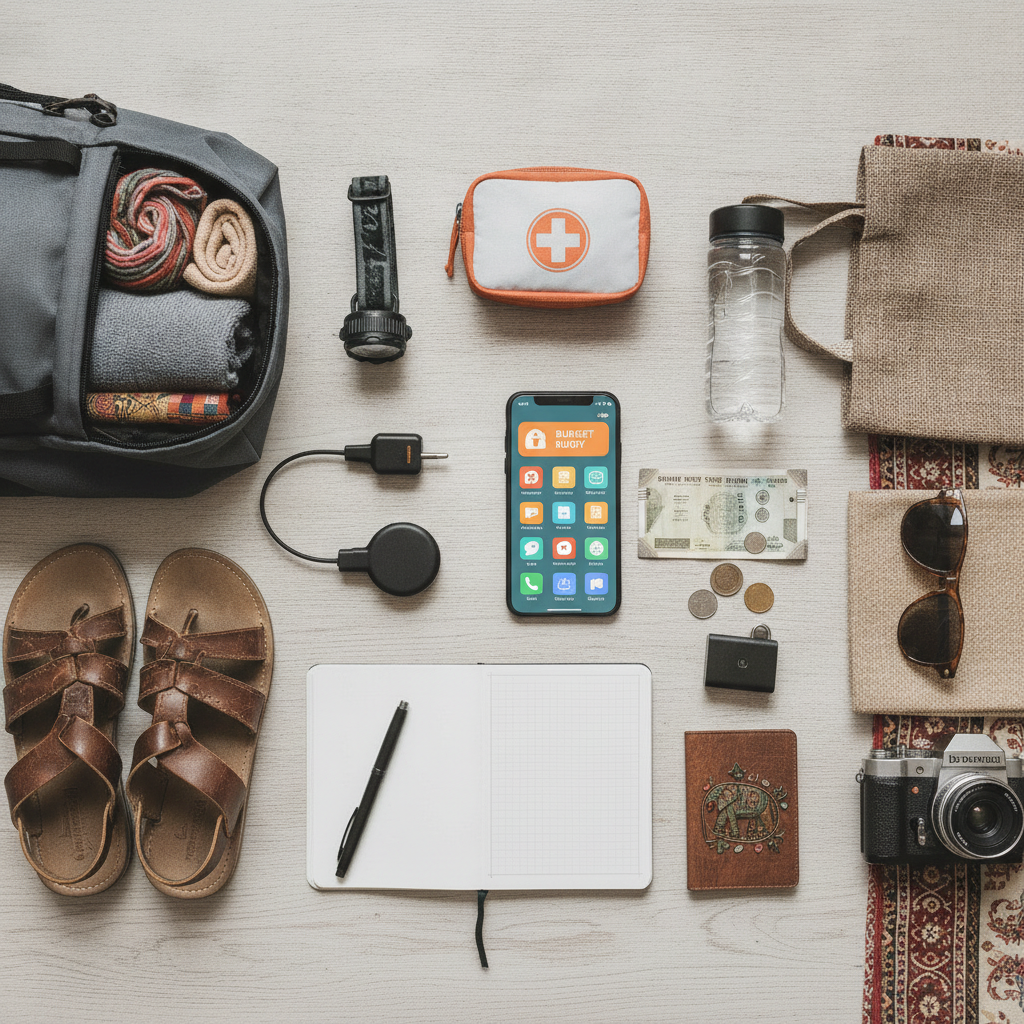 What are essential packing tips and money-saving apps for a solo budget journey in India?