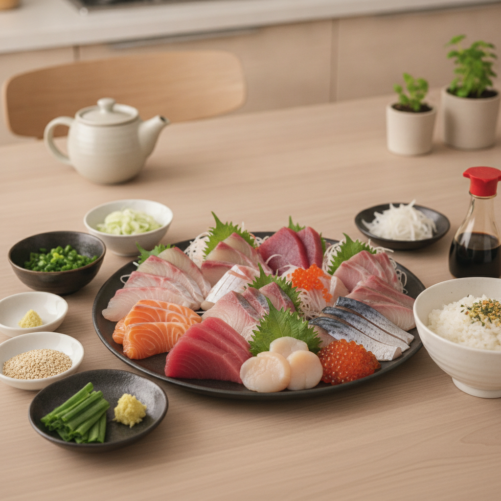 自宅で外食気分を味わえる、旬の魚介を使ったちょっと贅沢なオリジナル海鮮丼の具材の組み合わせ方を教えてください。