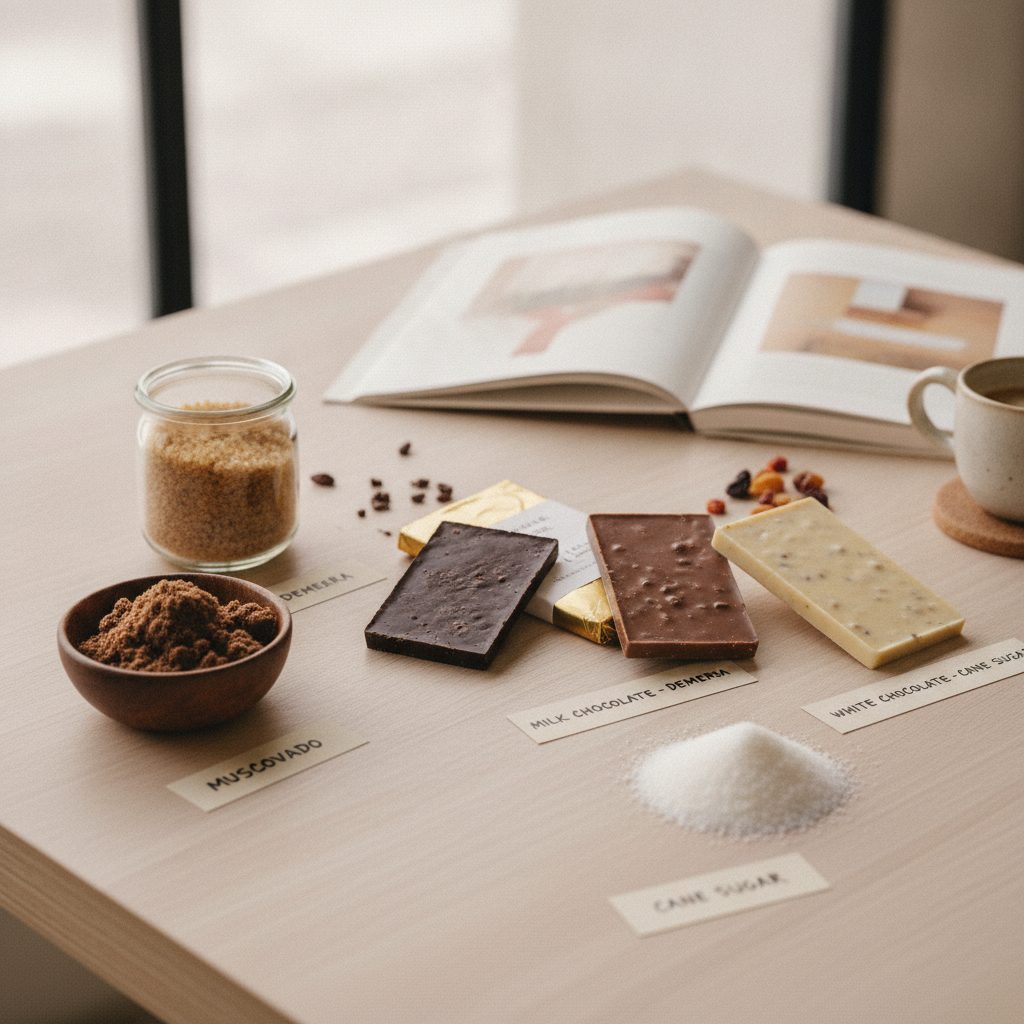 高品質なクラフトチョコレートに使用される砂糖の種類は、どのような風味特性をもたらすのでしょうか?
