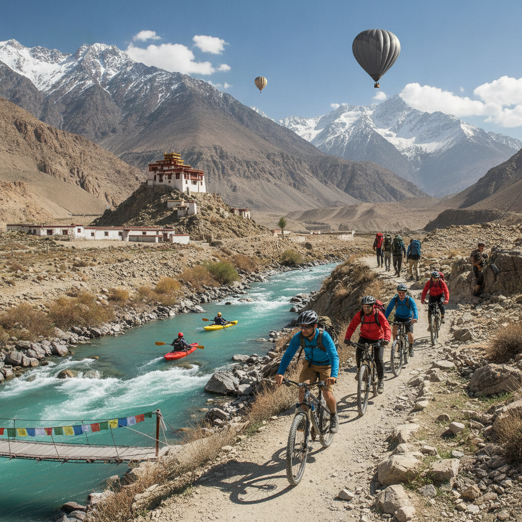 What are the must-do adventure activities and best routes for a group trip to Ladakh in peak season?