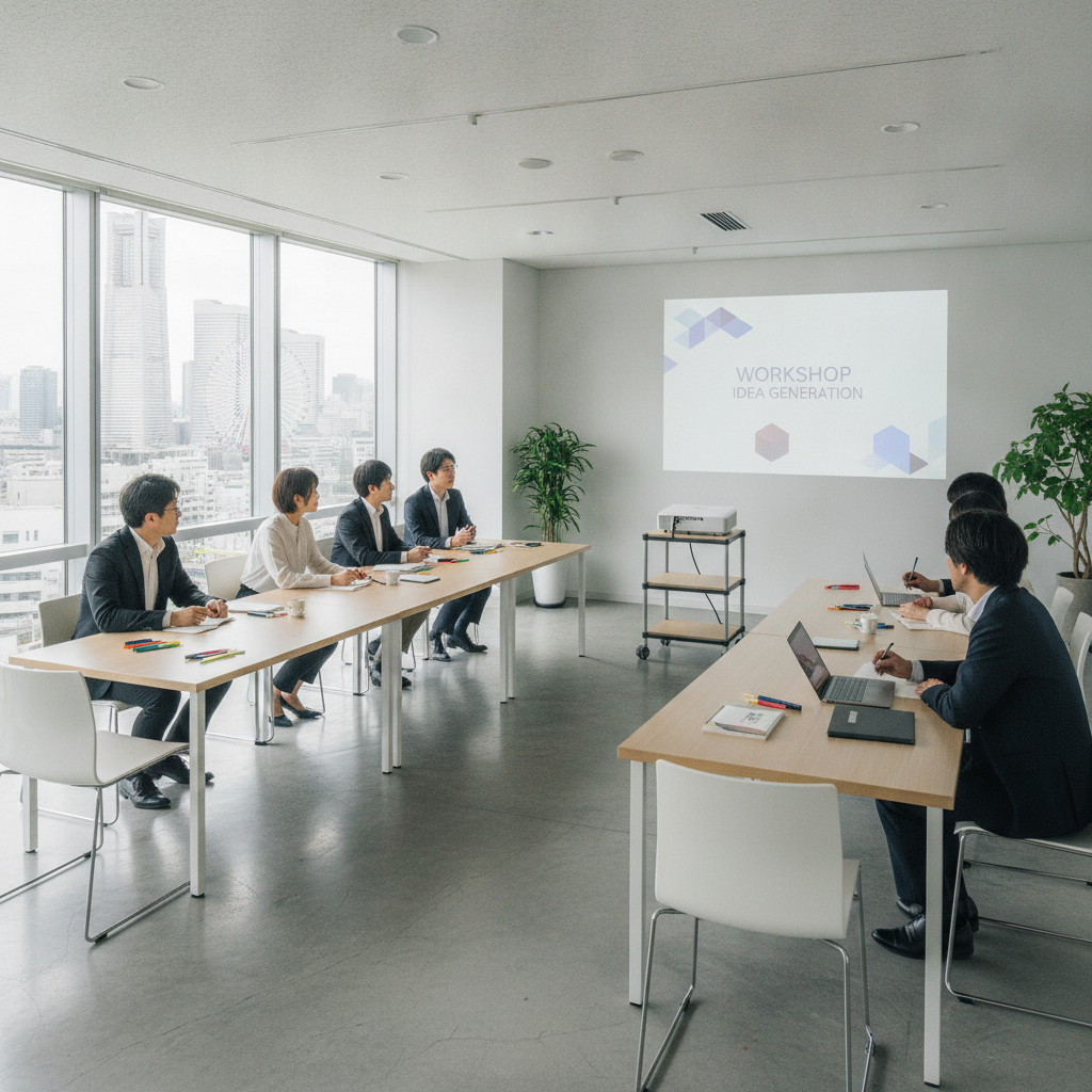 横浜市内で、少人数制のワークショップ開催に適した、プロジェクター付きの貸しスペースはありますか?