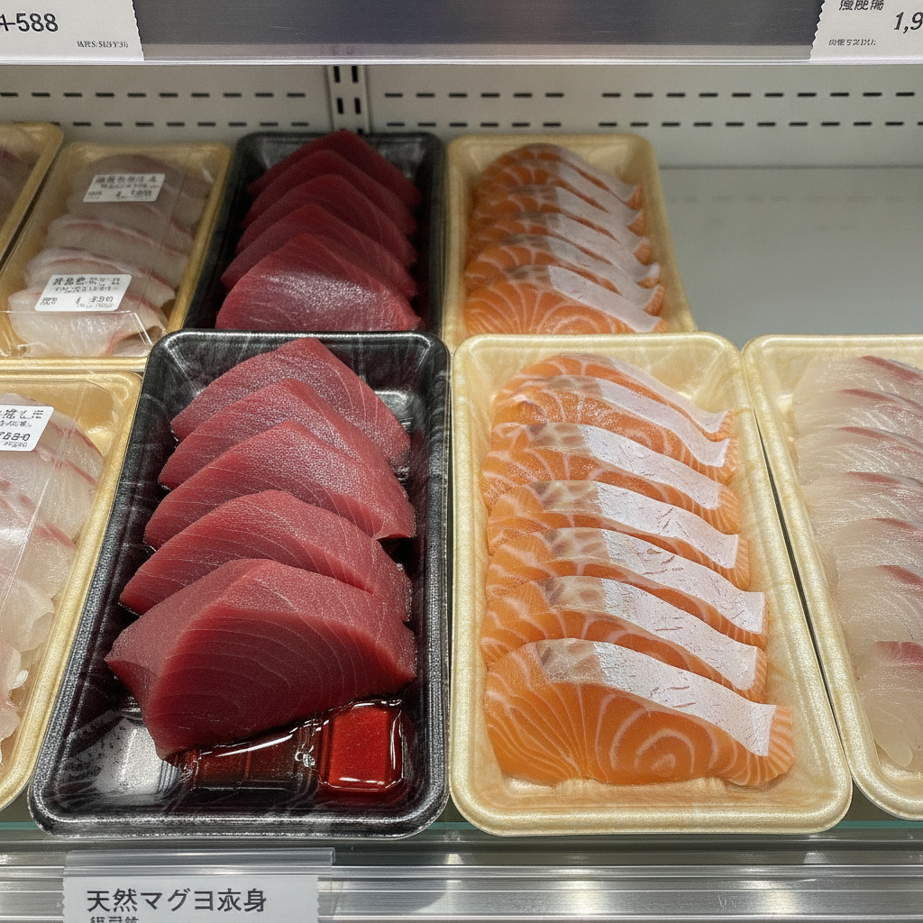 スーパーでパック売りの刺身を選ぶ際、鮮度と美味しさを判断するための具体的なチェックポイントは何ですか？