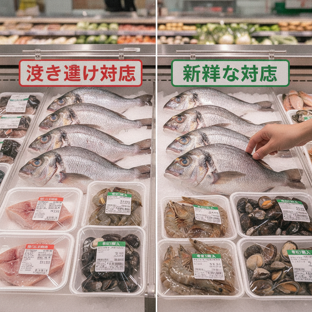 料理に使う魚介類をスーパーで購入する時、失敗しないために避けるべき状態や表示は何ですか？
