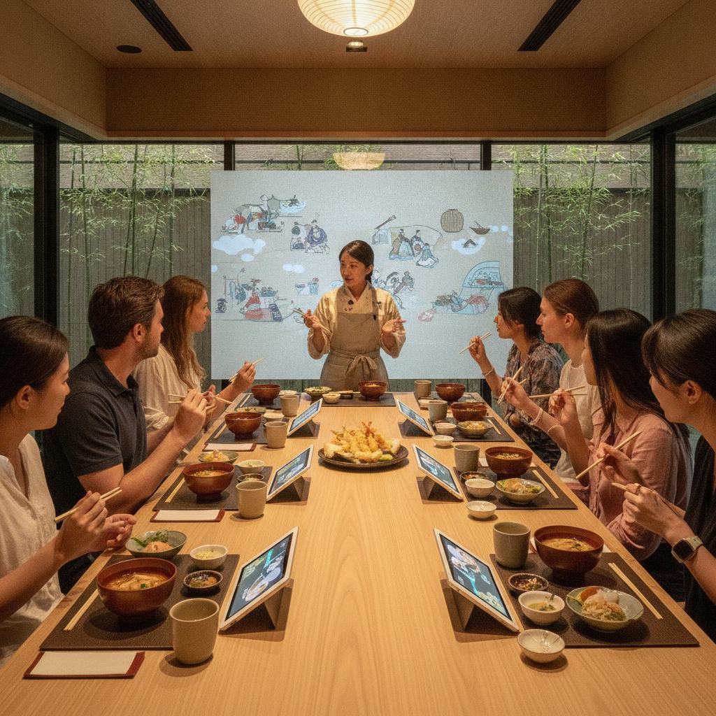 訪日観光客が日本で箸の使い方や食文化の物語を学べるインタラクティブなダイニング体験を提供している場所はありますか？