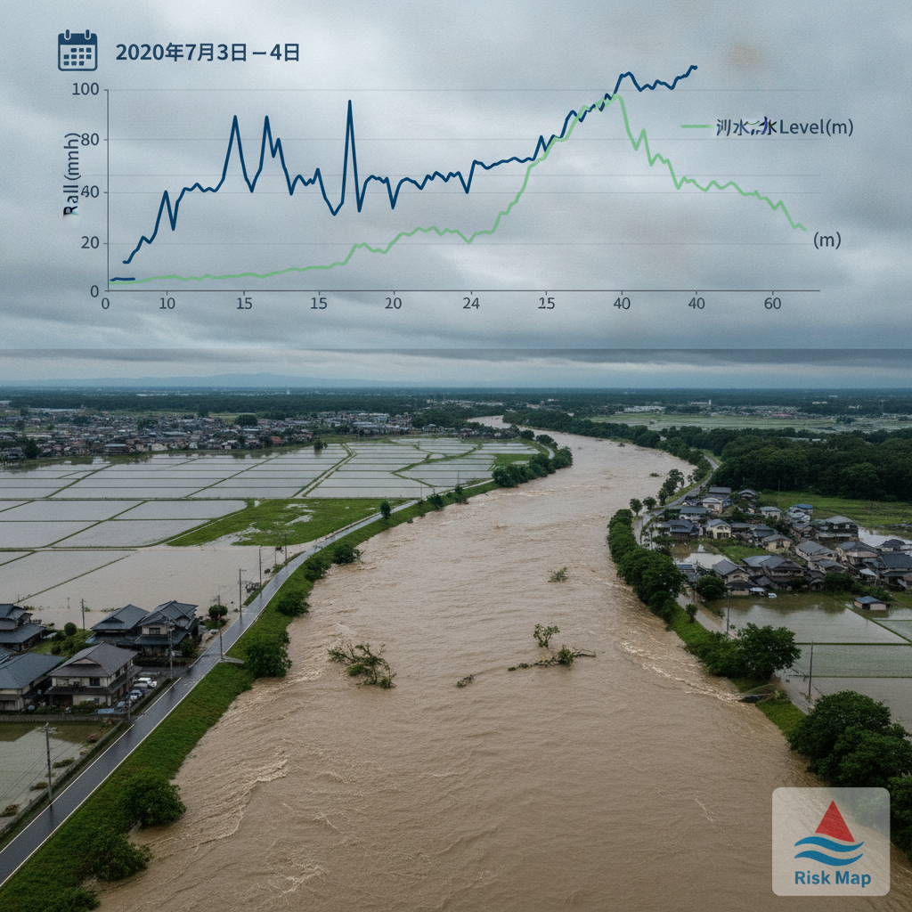 2020年7月豪雨における球磨川の具体的な氾濫状況と、その時の気象データはどのようなものでしたか？