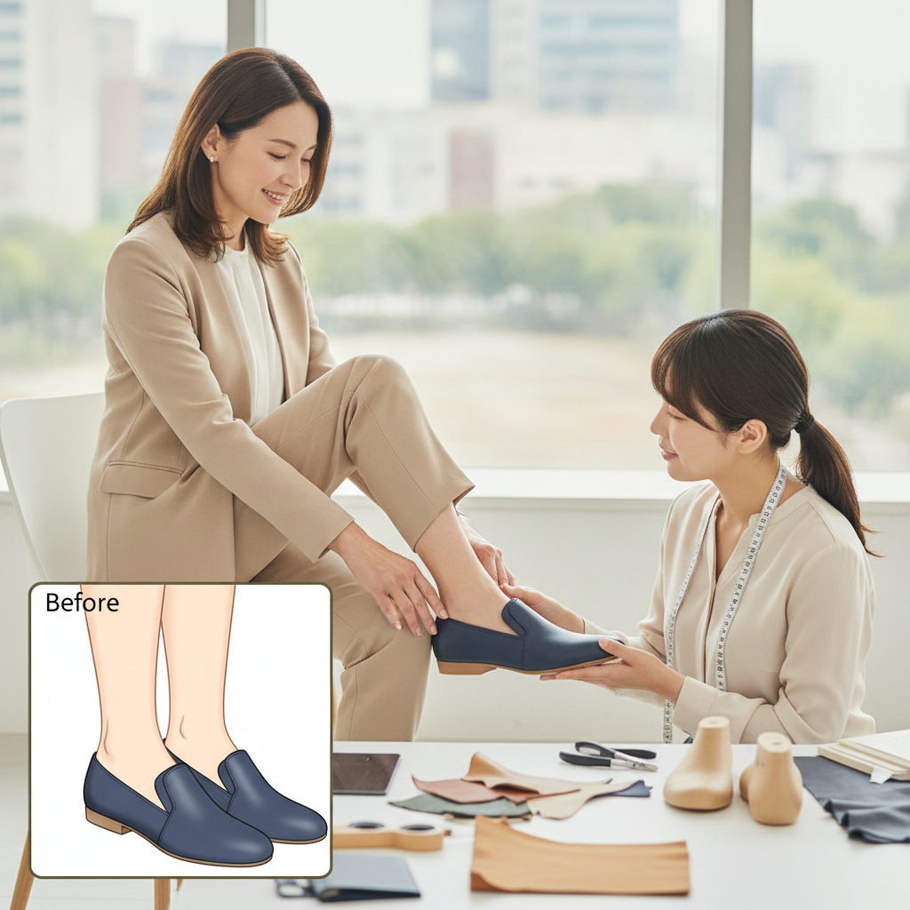 外反母趾や幅広の足の痛みを抱える女性がオーダーメイド靴でどのように快適さを得られますか?
