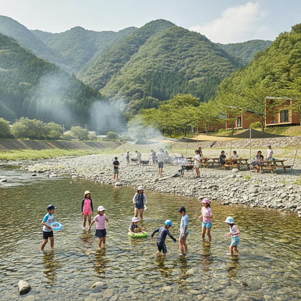 兵庫県内で小学生が楽しめる川遊びとバーベキューができる場所のおすすめは何ですか?