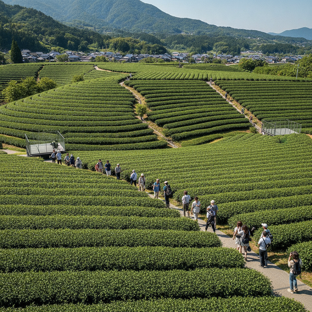 日本で茶畑が有名で、見学ツアーに参加できる地域はどこですか？