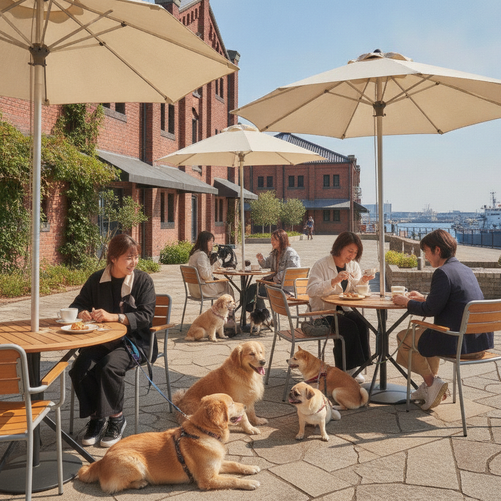 赤レンガ倉庫 テラス席 カフェ 犬同伴