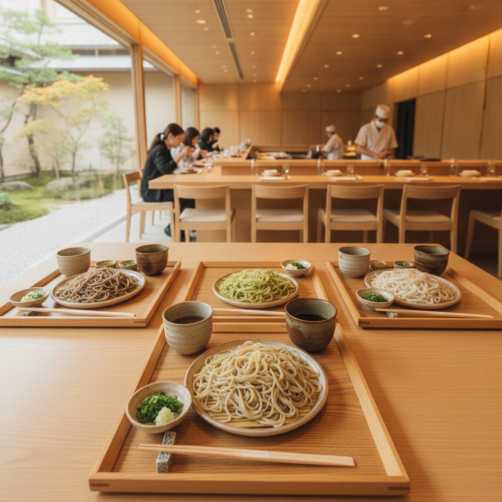 蕎麦の食べ比べを楽しめるように、複数の種類の蕎麦を提供しているこだわりの店を教えてください。