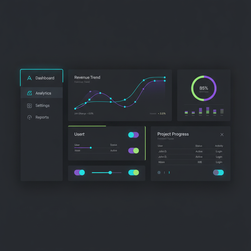 Dark mode dashboard UI component examples