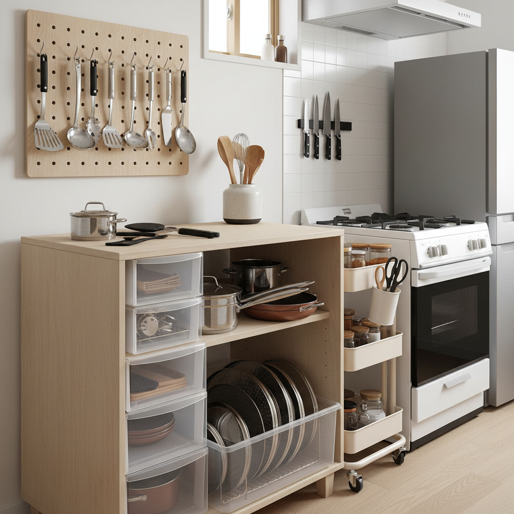 賃貸キッチンの調理器具を効率整理!DIYで叶える究極の収納術