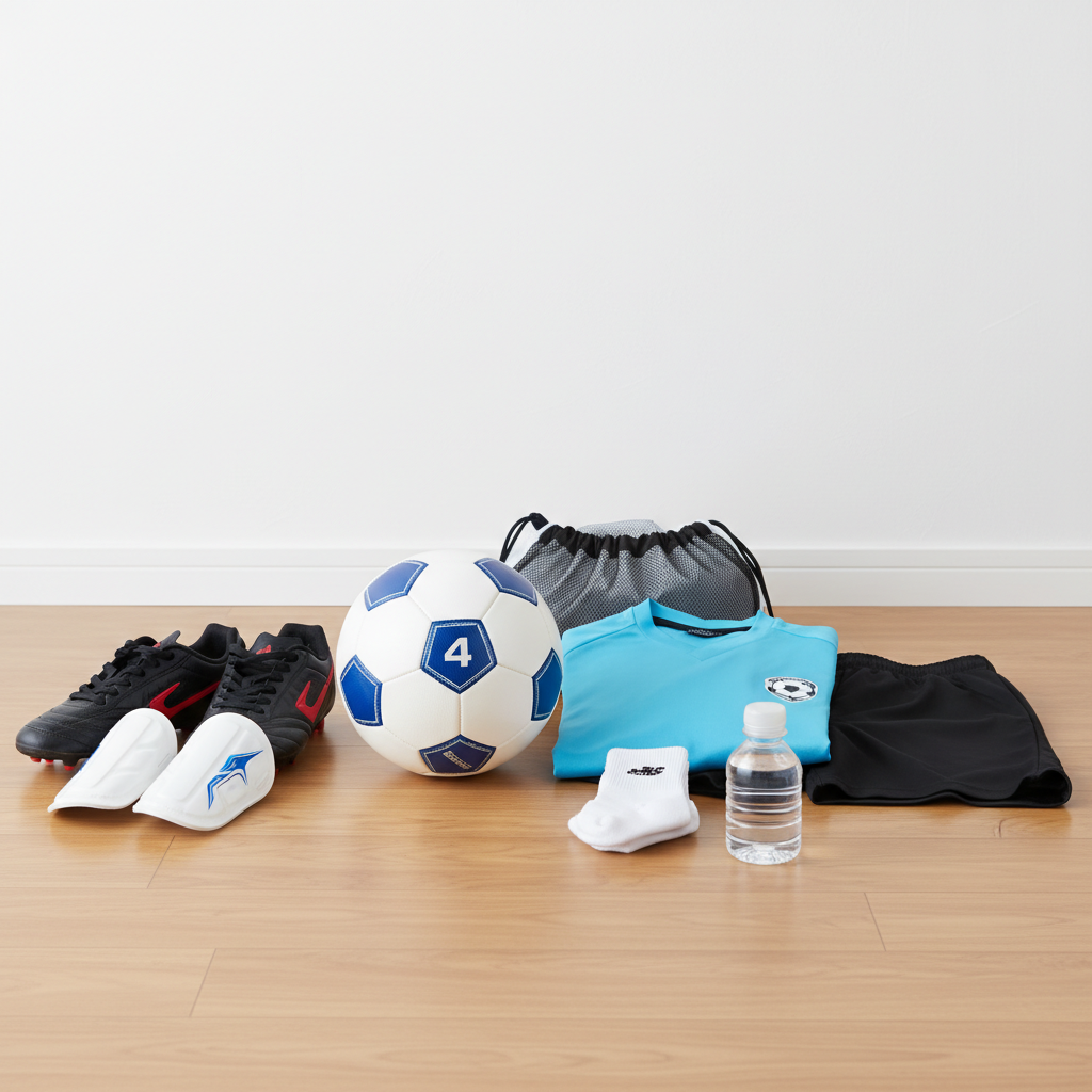 小学生がサッカーを始める時に、最初に揃えるべき必要最低限の用品は何ですか？